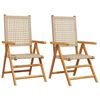 vidaXL Folding Chairs 2 pcs Beige Solid Wood Acacia and Poly Rattan