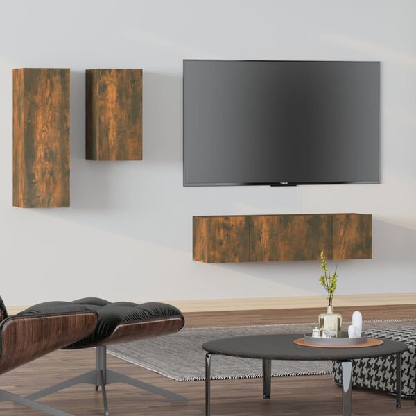 vidaXL 4 Piece TV Cabinet Set Smoked Oak Engineered Wood