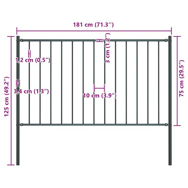 vidaXL Fence Panel with Posts Powder-coated Steel 1.7x0.75 m Anthracite