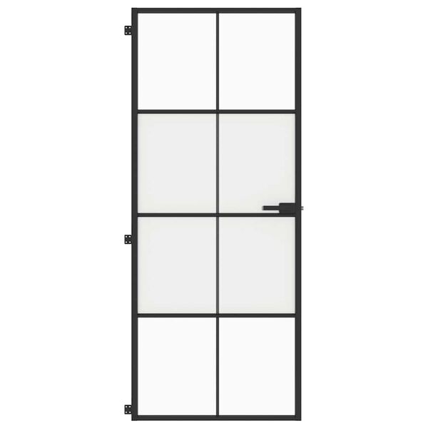 vidaXL Interior Door Slim Black 83x201.5 cm Tempered Glass and Aluminium