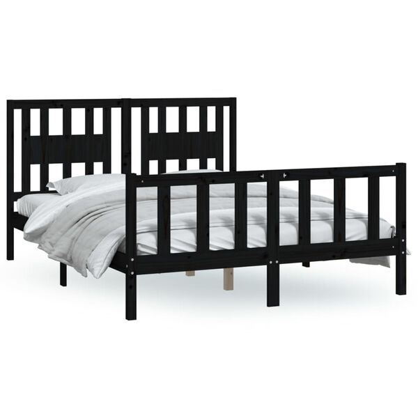 vidaXL Bed Frame without Mattress Black Solid Wood Pine 140x200 cm