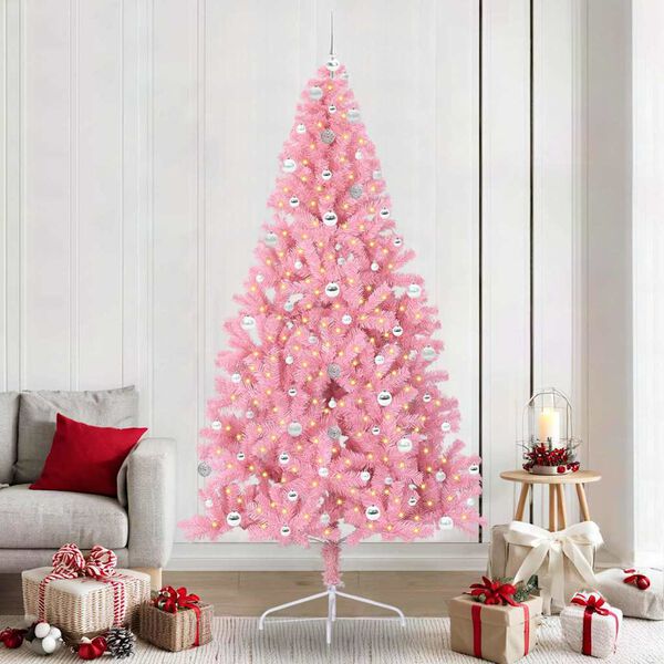 vidaXL Artificial Pre-lit Christmas Tree with 300 LEDs Pink 240 cm PVC