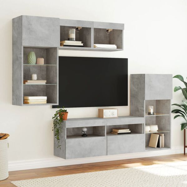 vidaXL 5 Piece TV Wall Units with LED Concrete Grey Engineered Wood