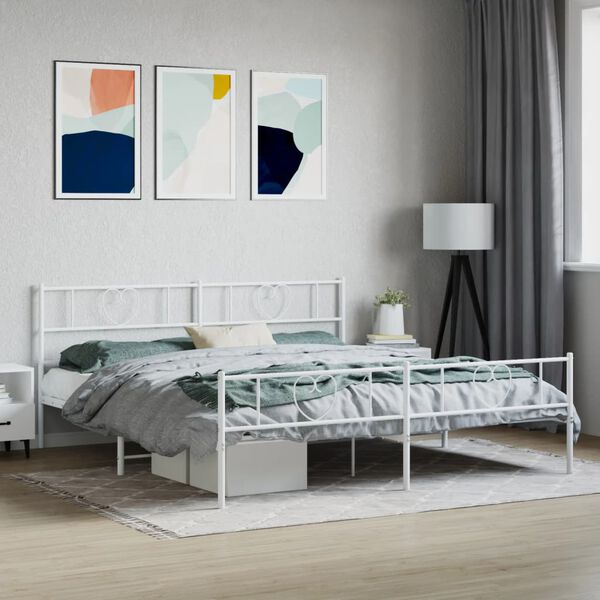 vidaXL Metal Bed Frame without Mattress with Footboard White 200x200cm