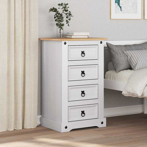 vidaXL Bedside Table with Drawer White 53 x 39 x 84 cm Solid Pine Wood
