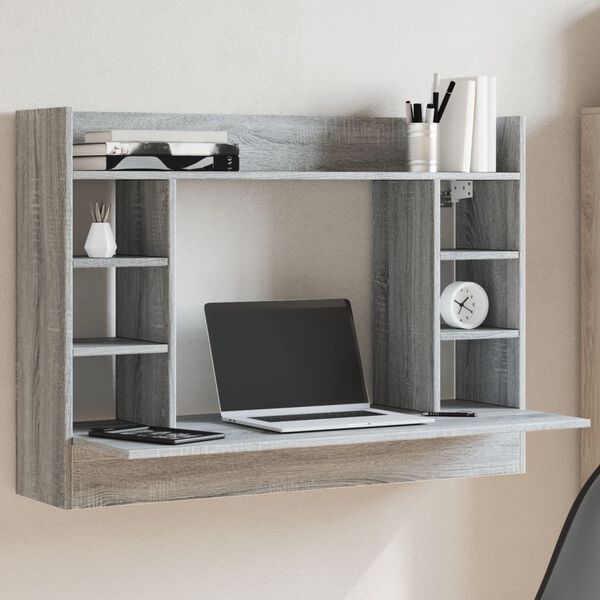 vidaXL Wall-Mounted Desk Grey Sonoma 105x48x75 cm Engineered Wood