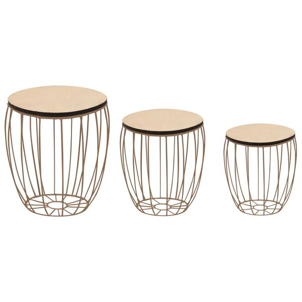 vidaXL Coffee Table Set 3 Pieces Poplar Plywood Iron