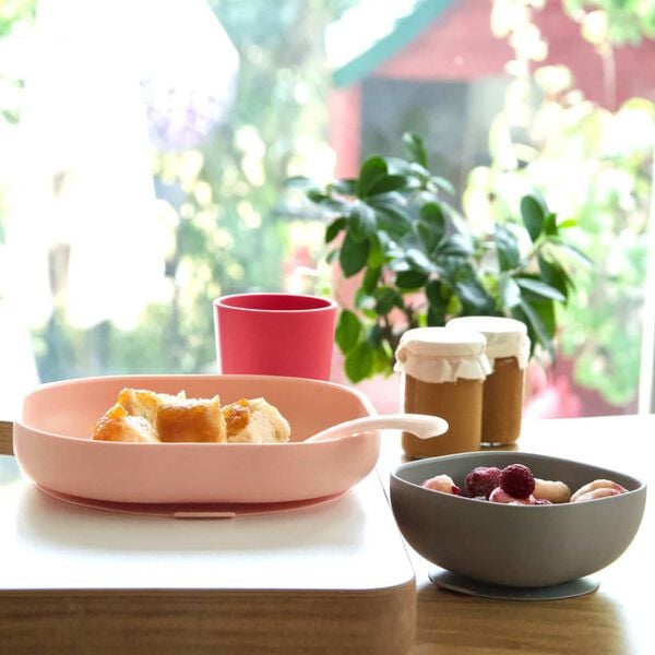 Beaba 4 Piece Silicone Meal Set Pink and Coral
