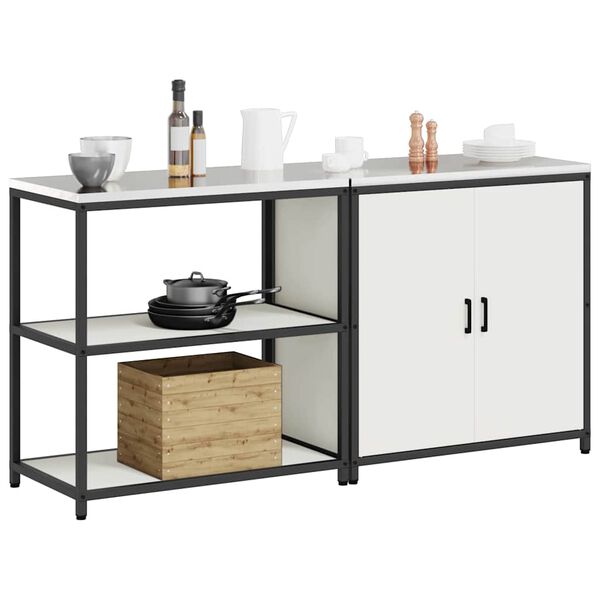 vidaXL Kitchen Storage Set with Shelf 2 pcs White Cold-rolled Steel