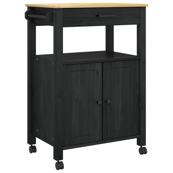 vidaXL Kitchen Trolley Black 88.5 x 40 x 60 cm Solid Pine Wood