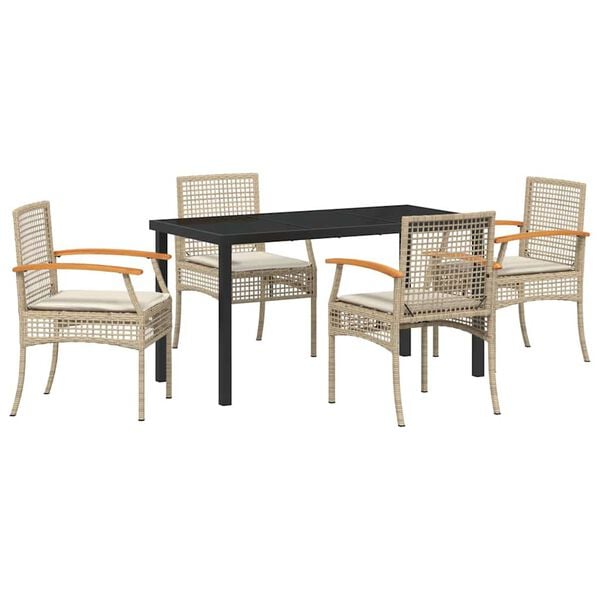 vidaXL Garden Dining Set 5 pcs Beige Poly Rattan
