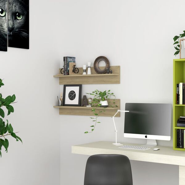 vidaXL Wall Shelf 2 pcs Sonoma Oak 80x11.5x18 cm Engineered Wood