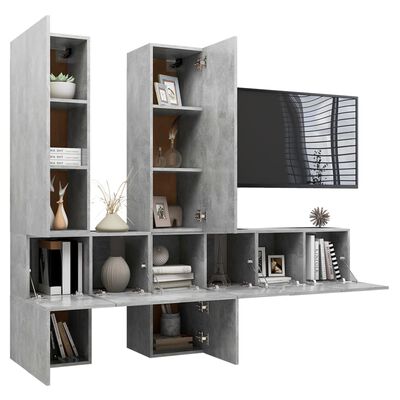 vidaXL 7 Piece TV Cabinet Set Concrete Grey Engineered Wood