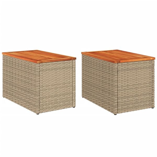 vidaXL Garden Side Tables 2pcs Beige 55x34x37cm Poly Rattan Solid Wood