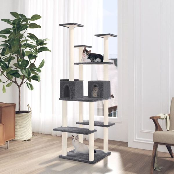 vidaXL Cat Tree with Sisal Scratching Posts Dark Grey 167 cm