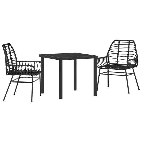 vidaXL Garden Dining Set 3 pcs Black Poly Rattan