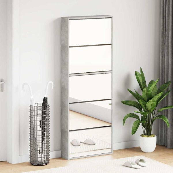 vidaXL Shoe Cabinet with Mirror 5-Layer Concrete Grey 63x17x169.5 cm