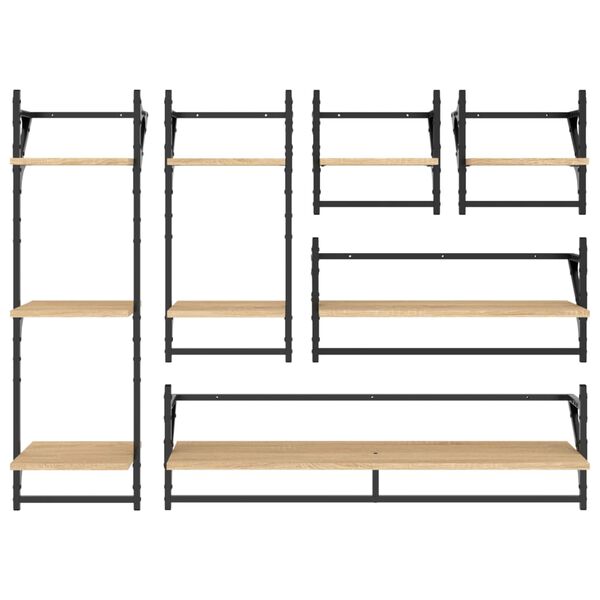 vidaXL 6 Piece Wall Shelf Set with Bars Sonoma Oak Engineered Wood