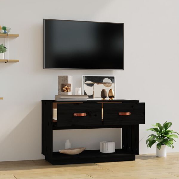 vidaXL TV Cabinet Black 90x40x60 cm Solid Wood Pine
