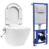 vidaXL Wall Hung Rimless Toilet with Concealed Cistern Ceramic White