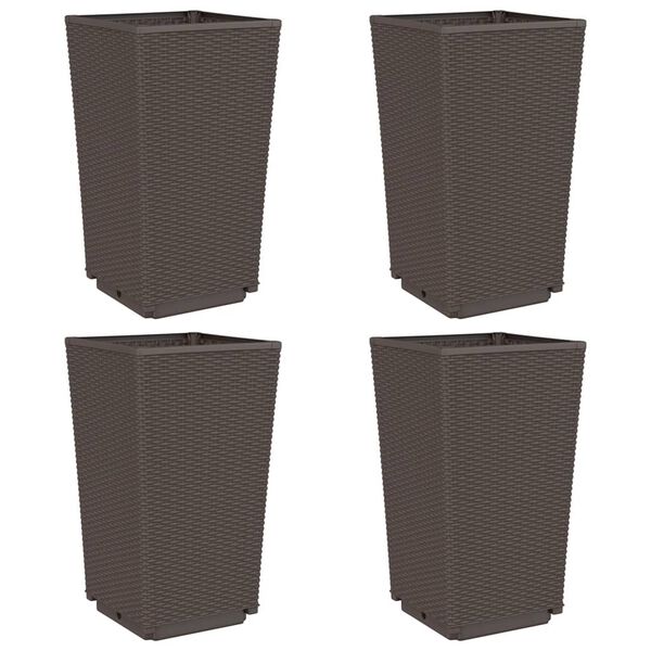 vidaXL Garden Planters 4 pcs Brown 32.5x32.5x57 cm PP