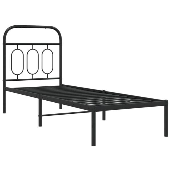 vidaXL Metal Bed Frame without Mattress with Headboard Black 75x190cm