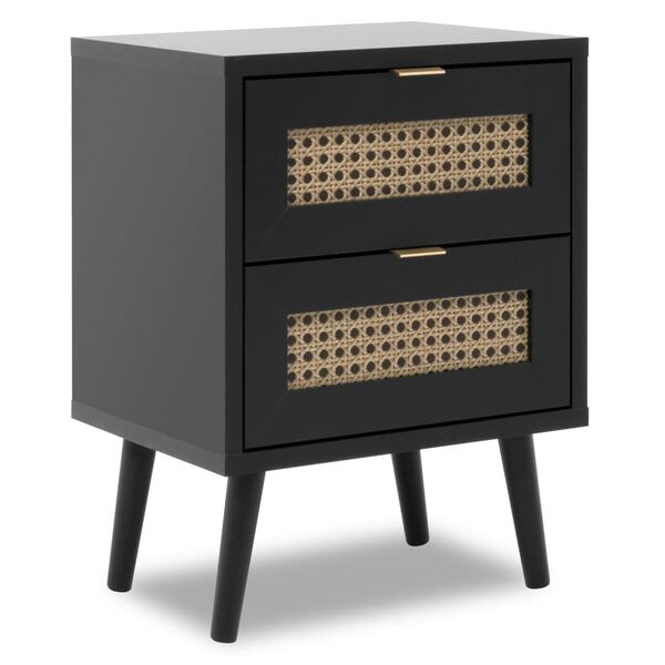 Finori Bedside Cabinet Vienna 61A Black and Rattan Print