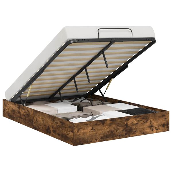 vidaXL Ottoman Bed Frame Smoked Oak 193 x 120 x 25 cm Engineered Wood