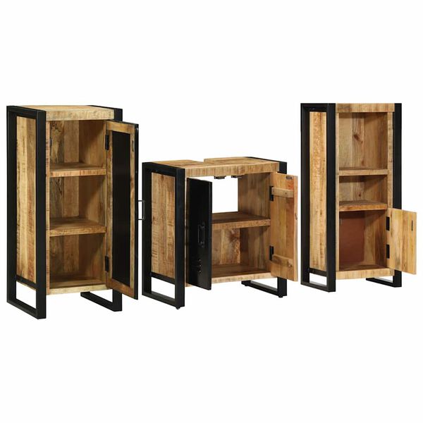 vidaXL Bathroom Furniture Set with Shelf 3 pcs Brown Solid Mango Wood