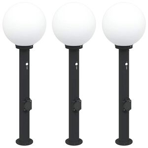vidaXL Bollard Lights with Sensor&Outlet 3 pcs 80 cm Black IP44