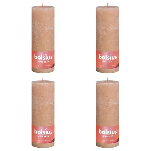 Bolsius Rustic Pillar Candles Shine 4 pcs 190x68 mm Misty Pink