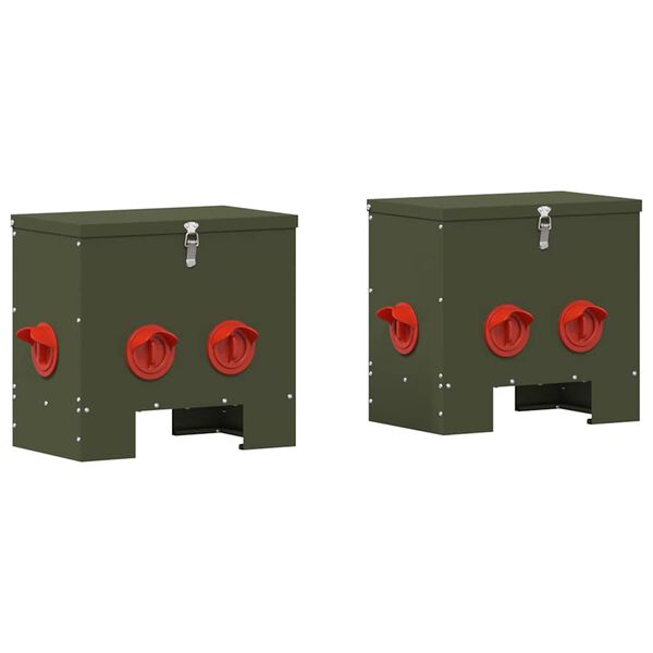 vidaXL Chicken Feeder 2 pcs Olive Green 40.5 x 25 x 38 cm