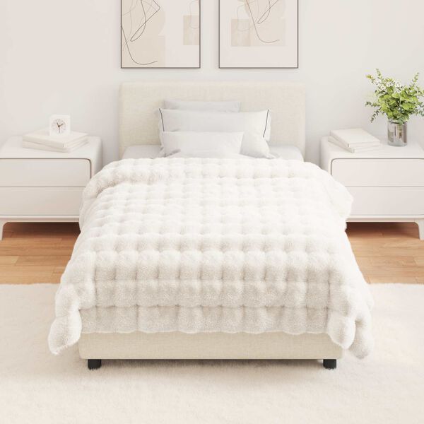 vidaXL Faux Rabbit Fur Blanket White 130 x 150 cm Polyester