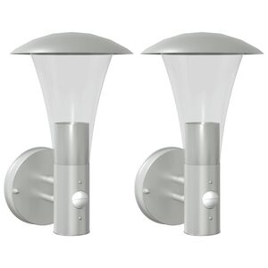 vidaXL Outdoor Wall Lights with Sensors 2pcs Silver Stainless Steel