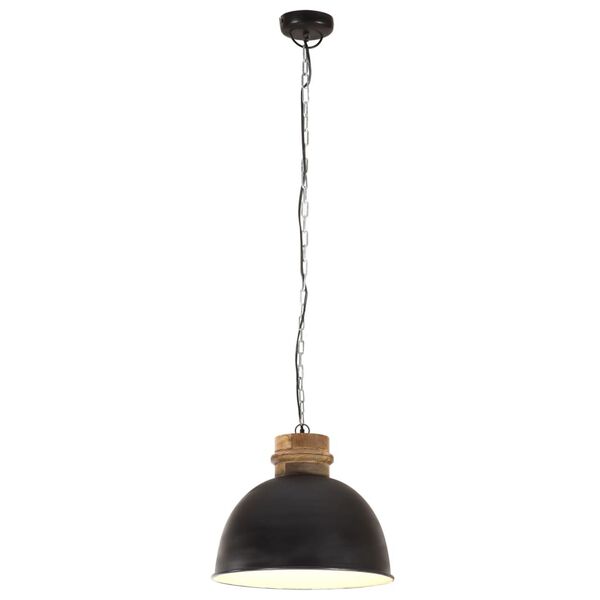 vidaXL Industrial Hanging Lamp 25 W Black Round Mango Wood 50 cm E27