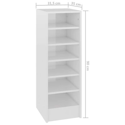 vidaXL Shoe Cabinet High Gloss White 31.5x35x92 cm Engineered Wood