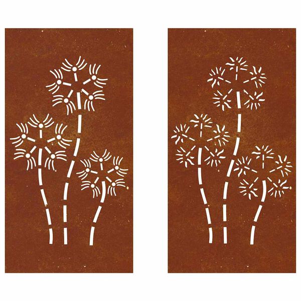 vidaXL Garden Wall Decorations 2pcs 105x55cm Corten Steel Flower Design