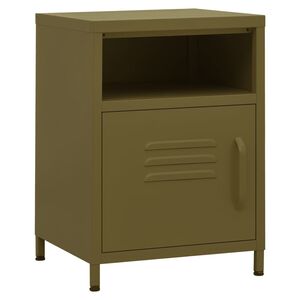 vidaXL Nightstand | Olive Green | Steel | Medium | Adjustable Feet | Nightstand