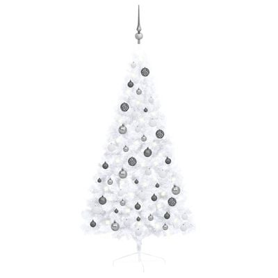vidaXL Artificial Half Pre-lit Christmas Tree with Ball Set White 150 cm