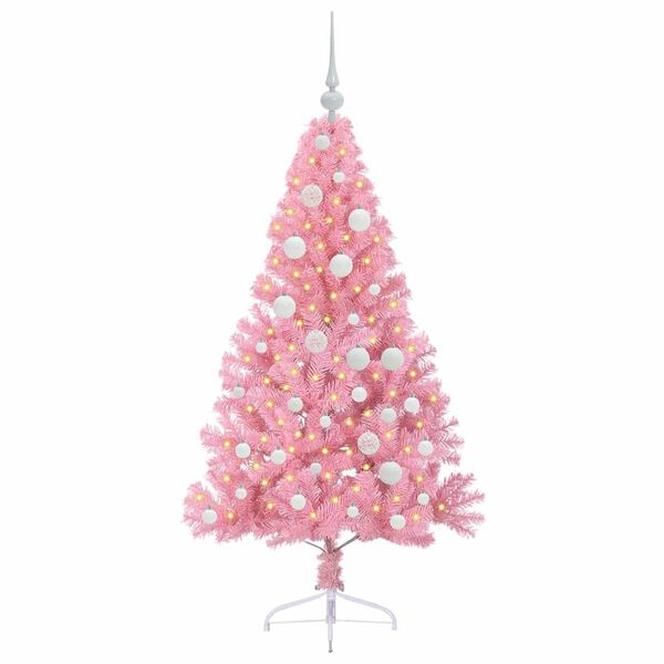 vidaXL Artificial Pre-lit Christmas Tree with 150 LEDs Pink 120 cm PVC