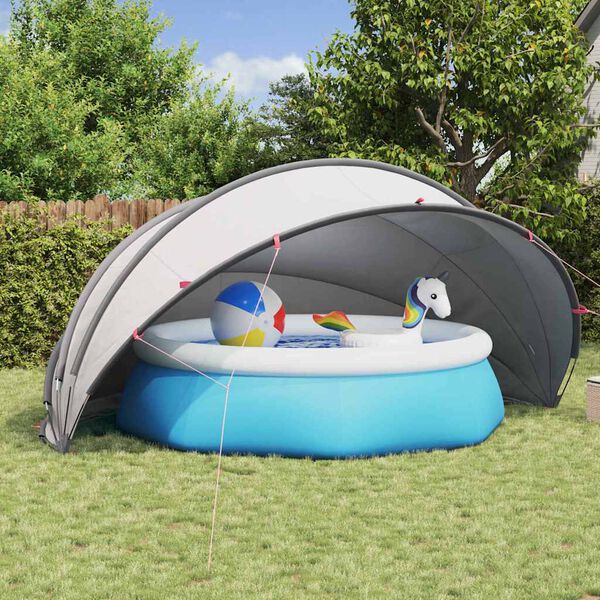 vidaXL Pool Dome Folding Manual Grey and Orange 500 x 500 x 236 cm