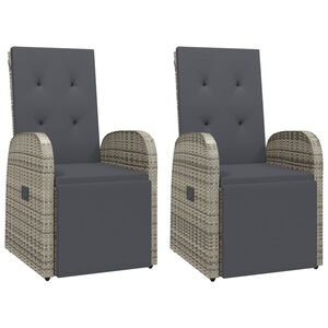 vidaXL Reclining Garden Chairs with Cushions 2 pcs Grey Poly Rattan