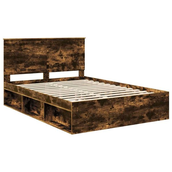 vidaXL Bed Frame Smoked Oak 140 x 190 cm Solid Pine Wood