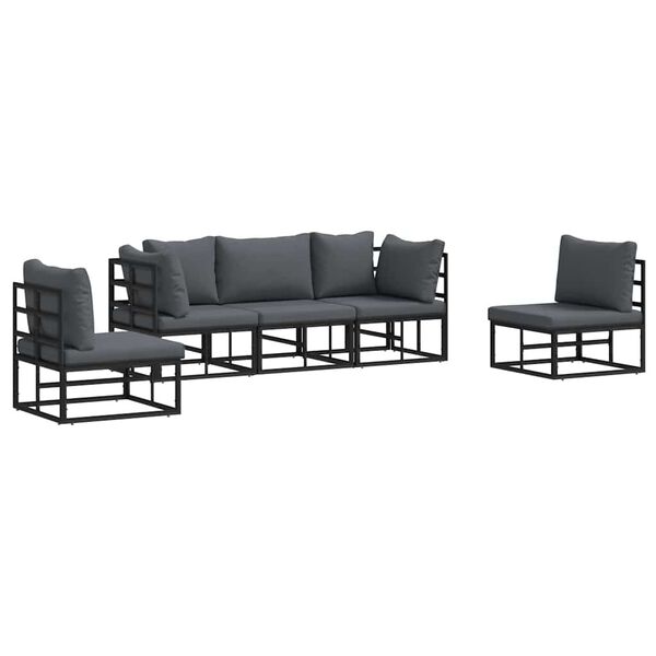 vidaXL Garden Sofa Set with Cushion 5 pcs Black Aluminium