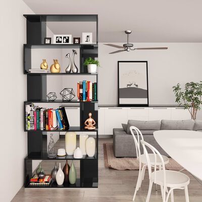 vidaXL Book Cabinet/Room Divider High Gloss Black 80x24x192 cm Chipboard