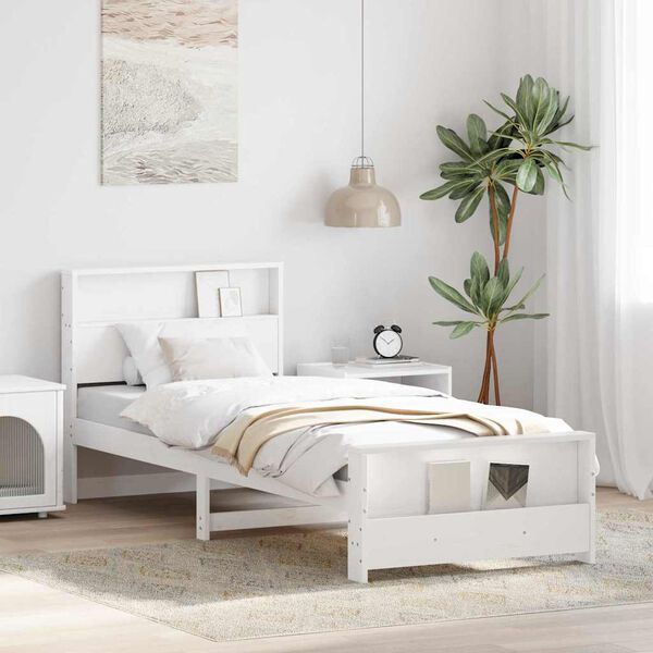 vidaXL Bed Frame with Headboard White 90 x 190 cm Engineered Wood