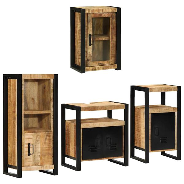 vidaXL Bathroom Furniture Set with Door 4 pcs Brown Soild Mango Wood