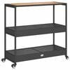 vidaXL Bar Cart 3-Tier Black Poly Rattan and Solid Wood Acacia
