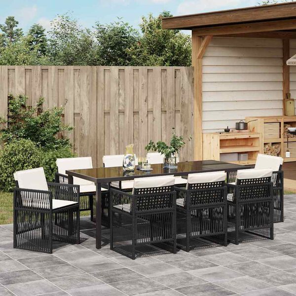 vidaXL Garden Dining Set 9 pcs Black Powder-Coated Steel