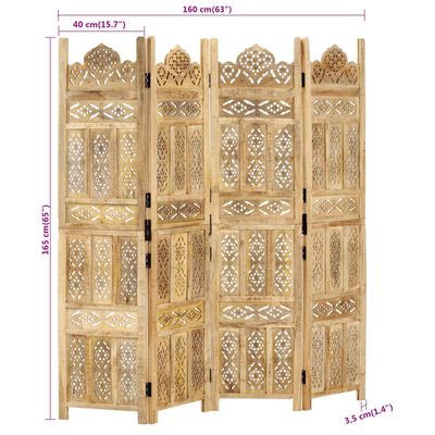 vidaXL Hand carved 4-Panel Room Divider 160x165 cm Solid Mango Wood